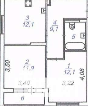 2-к квартира, вторичка, 49м2, 6/17 этаж