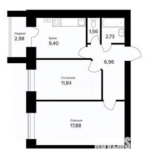 2-к квартира, вторичка, 52м2, 4/5 этаж