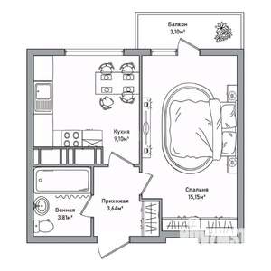 1-к квартира, вторичка, 34м2, 5/5 этаж