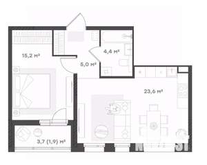 1-к квартира, вторичка, 50м2, 6/18 этаж