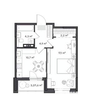 1-к квартира, вторичка, 41м2, 9/9 этаж