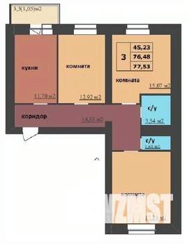 3-к квартира, строящийся дом, 78м2, 11/16 этаж
