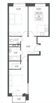 2-к квартира, вторичка, 57м2, 3/10 этаж