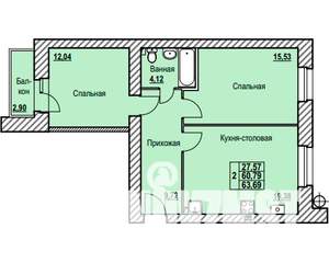 2-к квартира, строящийся дом, 64м2, 1/9 этаж
