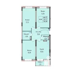 3-к квартира, вторичка, 74м2, 7/12 этаж