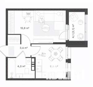 1-к квартира, вторичка, 36м2, 4/18 этаж