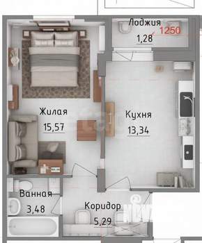 1-к квартира, вторичка, 39м2, 4/18 этаж