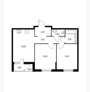 2-к квартира, вторичка, 54м2, 6/18 этаж