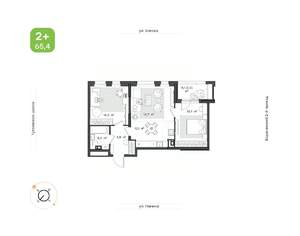 2-к квартира, строящийся дом, 65м2, 6/18 этаж