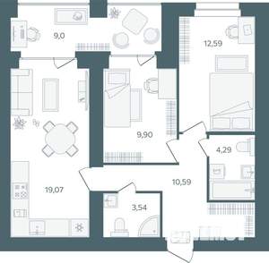 2-к квартира, строящийся дом, 64м2, 5/16 этаж