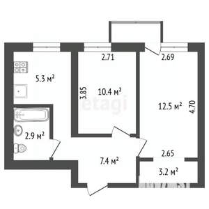 2-к квартира, вторичка, 43м2, 4/9 этаж