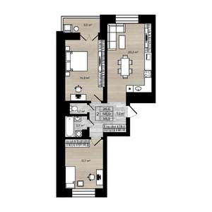 2-к квартира, вторичка, 60м2, 2/12 этаж