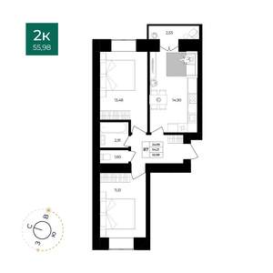 2-к квартира, вторичка, 56м2, 6/9 этаж