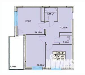 2-к квартира, вторичка, 68м2, 1/18 этаж