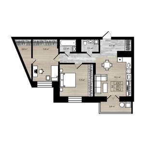2-к квартира, вторичка, 58м2, 1/12 этаж