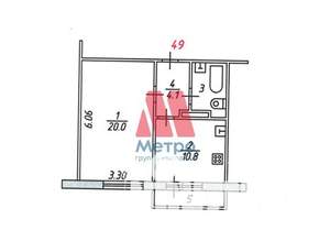 1-к квартира, вторичка, 39м2, 4/10 этаж