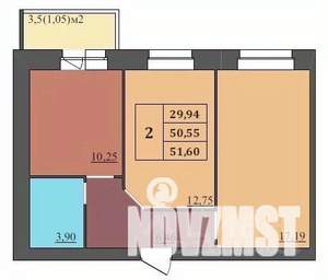 2-к квартира, вторичка, 52м2, 9/9 этаж