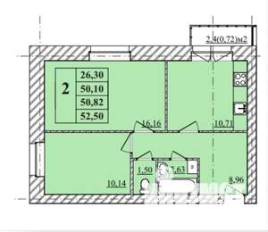 2-к квартира, вторичка, 53м2, 2/3 этаж