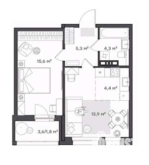 1-к квартира, вторичка, 45м2, 5/9 этаж