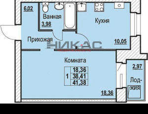 1-к квартира, вторичка, 41м2, 1/10 этаж