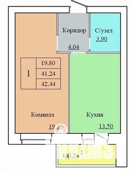 1-к квартира, вторичка, 42м2, 10/12 этаж
