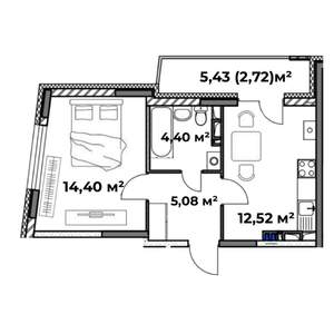 1-к квартира, строящийся дом, 39м2, 7/8 этаж