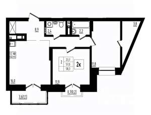 2-к квартира, вторичка, 58м2, 12/12 этаж