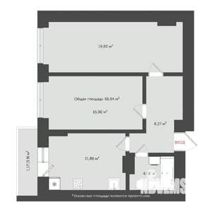 2-к квартира, сданный дом, 64м2, 16/20 этаж