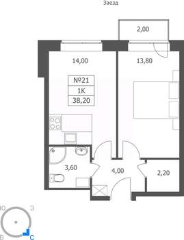 1-к квартира, вторичка, 38м2, 3/11 этаж