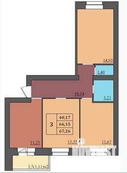 3-к квартира, вторичка, 67м2, 3/9 этаж