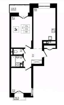 2-к квартира, вторичка, 59м2, 11/12 этаж