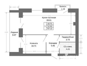 2-к квартира, строящийся дом, 61м2, 3/5 этаж