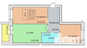 2-к квартира, вторичка, 65м2, 4/8 этаж