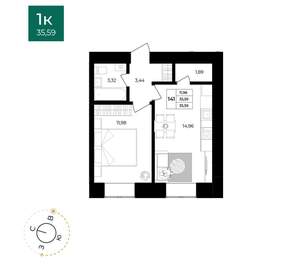 1-к квартира, вторичка, 36м2, 1/12 этаж