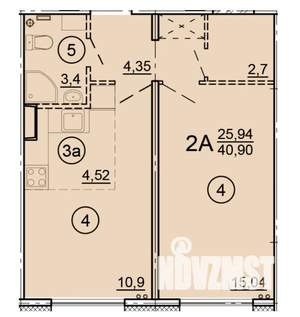 2-к квартира, вторичка, 41м2, 17/17 этаж