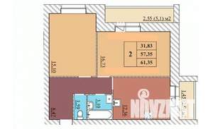 2-к квартира, строящийся дом, 61м2, 4/5 этаж