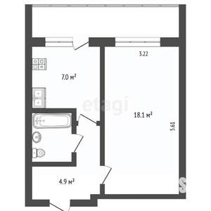 1-к квартира, вторичка, 33м2, 4/6 этаж