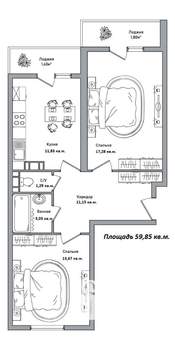 2-к квартира, вторичка, 60м2, 8/14 этаж