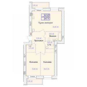 2-к квартира, вторичка, 80м2, 1/9 этаж