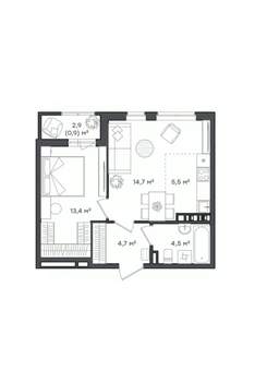 1-к квартира, вторичка, 44м2, 14/18 этаж
