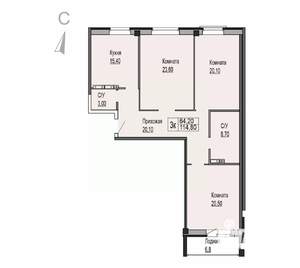 3-к квартира, строящийся дом, 115м2, 7/8 этаж