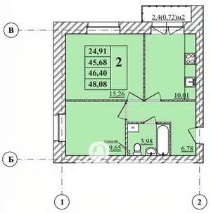 1-к квартира, строящийся дом, 48м2, 3/3 этаж