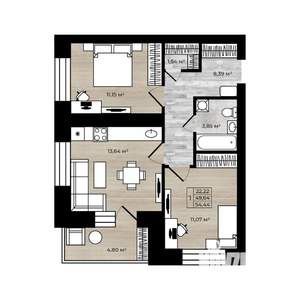 2-к квартира, вторичка, 54м2, 6/9 этаж