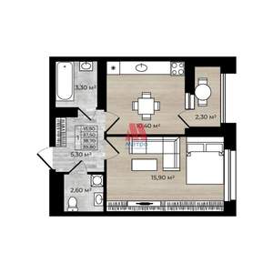1-к квартира, строящийся дом, 39м2, 11/18 этаж