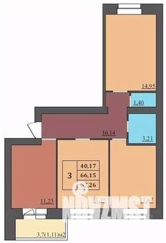 3-к квартира, строящийся дом, 67м2, 7/9 этаж
