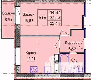 1-к квартира, вторичка, 33м2, 7/18 этаж