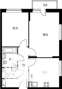 2-к квартира, вторичка, 54м2, 2/17 этаж