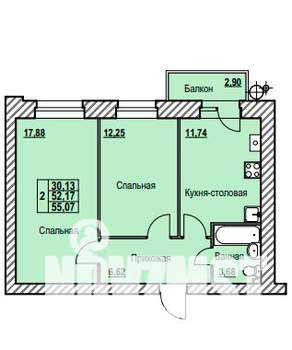 2-к квартира, строящийся дом, 55м2, 9/9 этаж