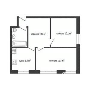 2-к квартира, вторичка, 42м2, 1/5 этаж