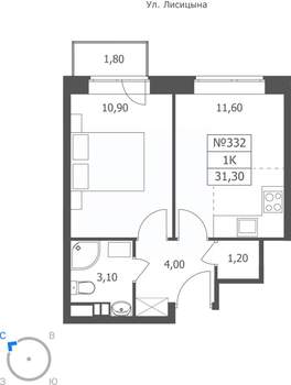 1-к квартира, вторичка, 31м2, 8/11 этаж